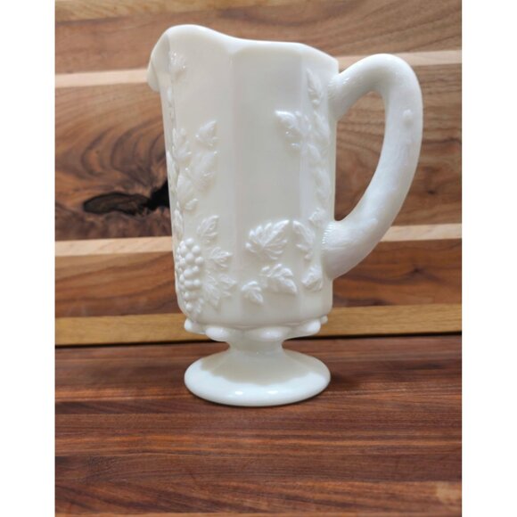 Vintage Westmoreland Thick Milk Glass Pitcher, Harvest Grape Pattern